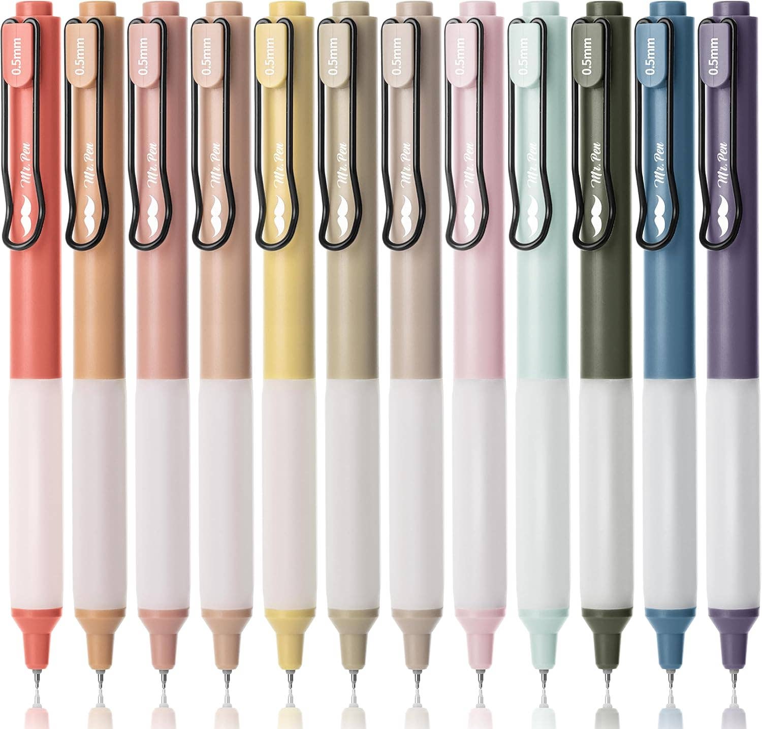 Set of mechanical pencils in various colors on a white background