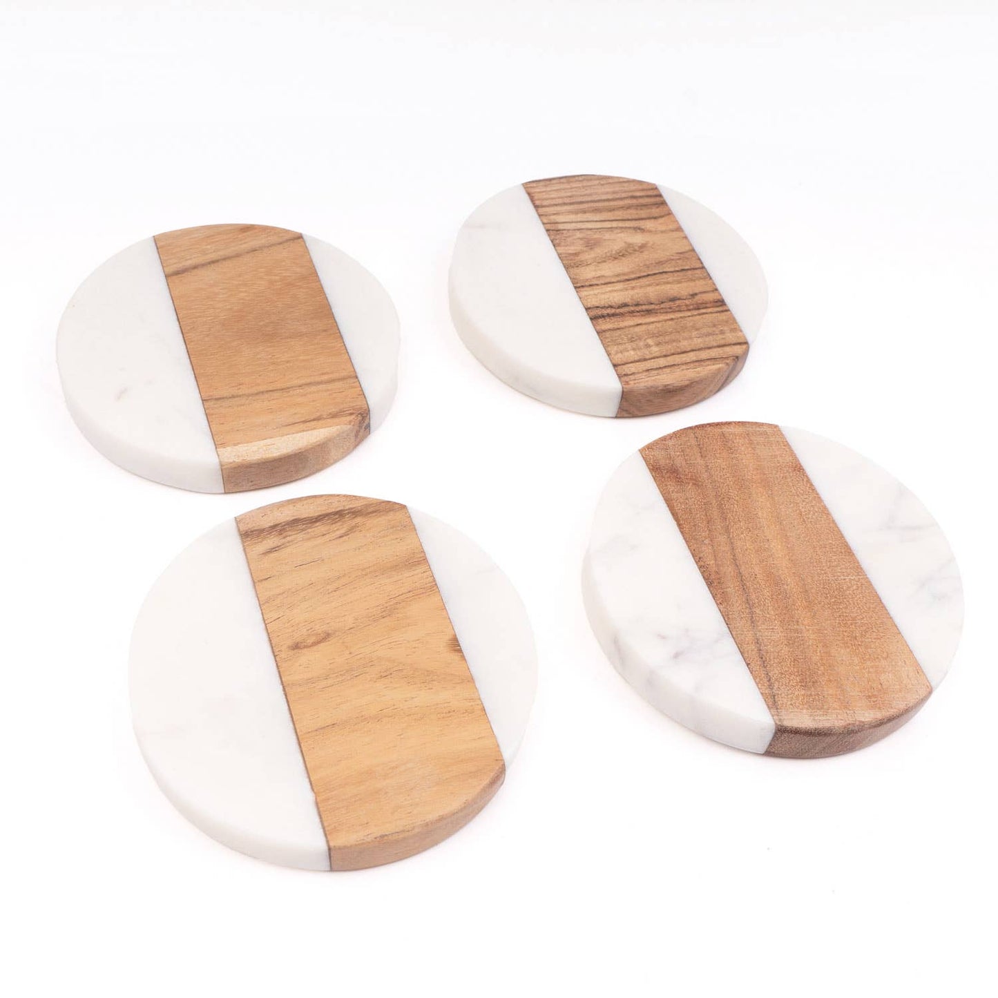 Marble + Wood Round Coaster Set of 4