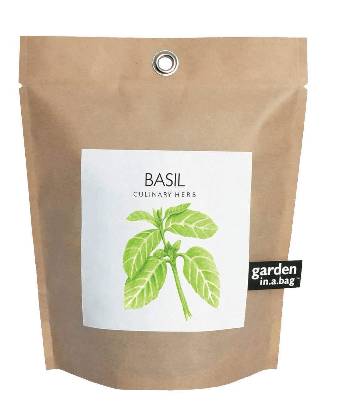 Basil culinary herb package with a label on a white background
