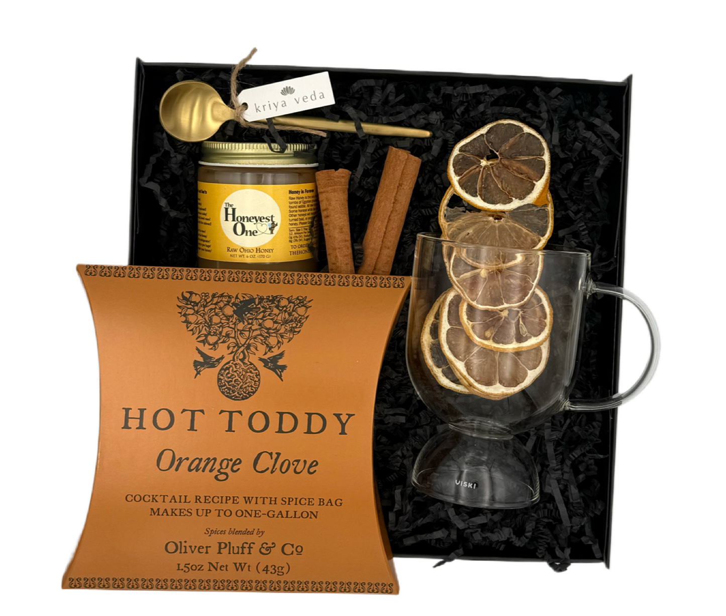 Hot Toddy gift set with a mug, spices, and a recipe card in a decorative box.