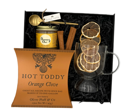 Hot Toddy gift set with a mug, spices, and a recipe card in a decorative box.