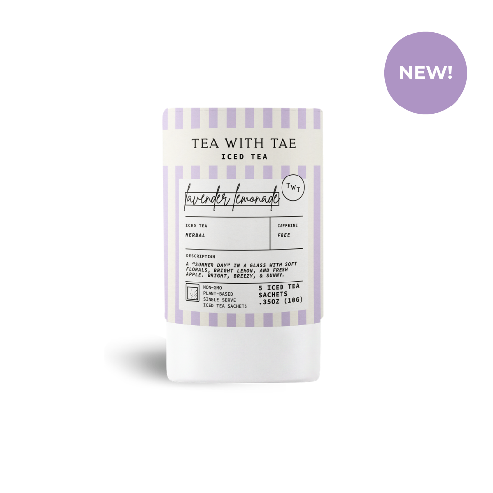 Pack of iced tea with lavender lemonade flavor on a white background
