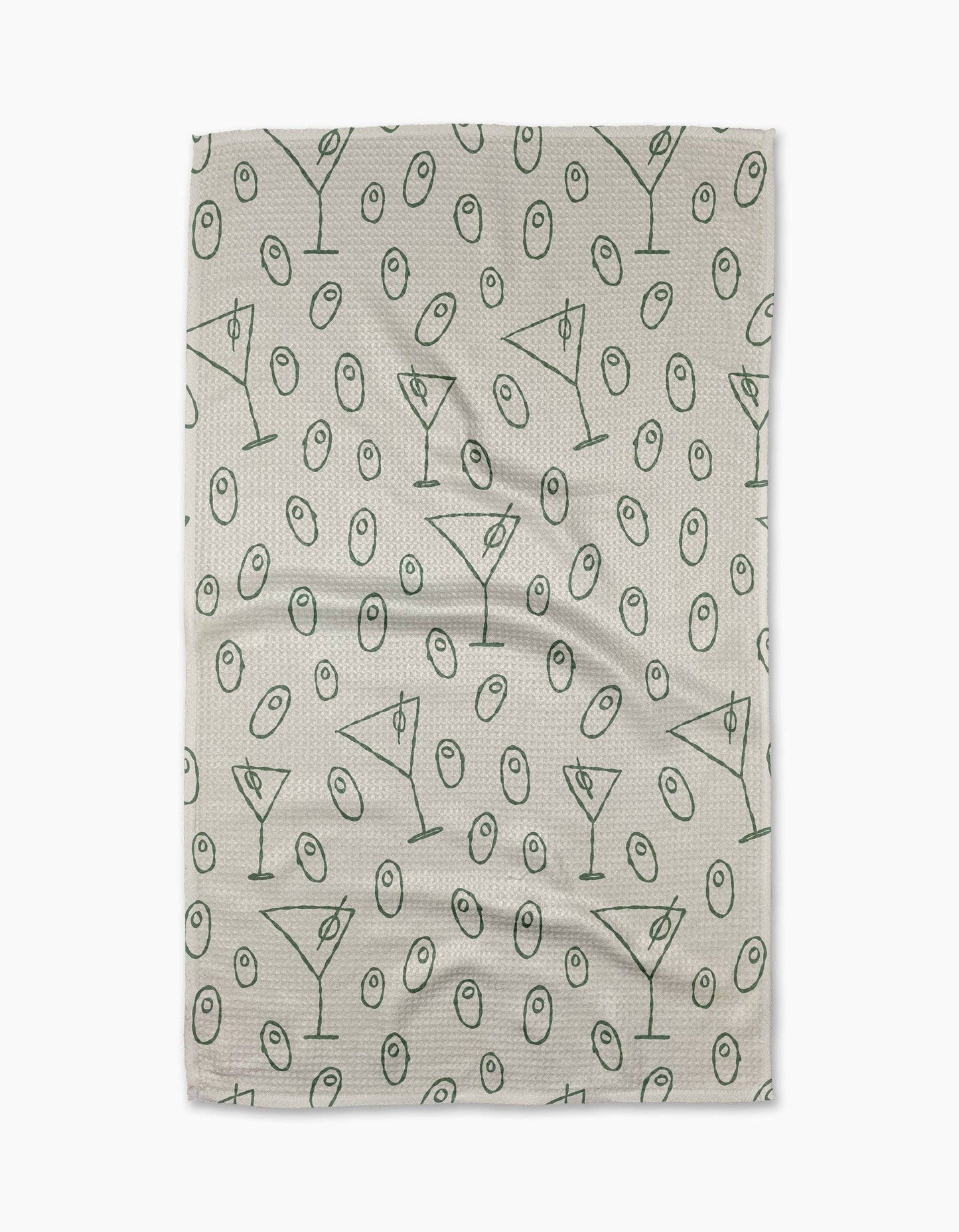 Tea towel with martini glass pattern on a white background