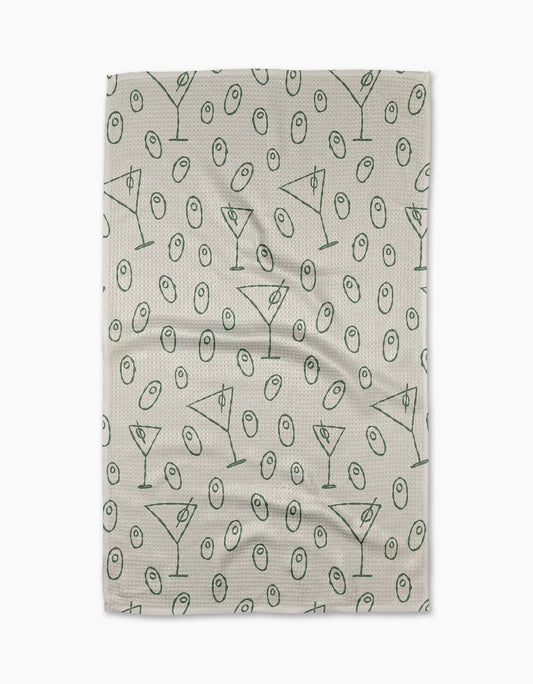 Tea towel with martini glass pattern on a white background