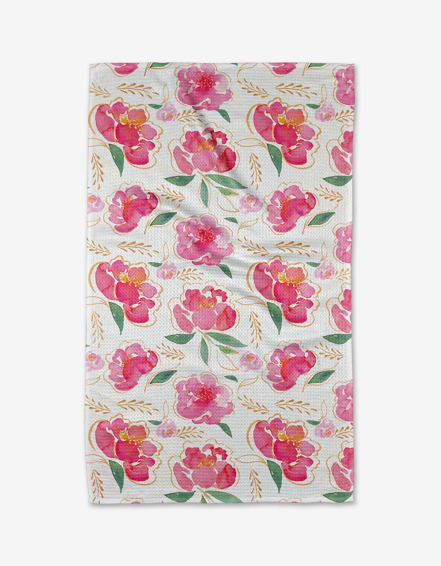 Floral patterned fabric with pink flowers on a white background