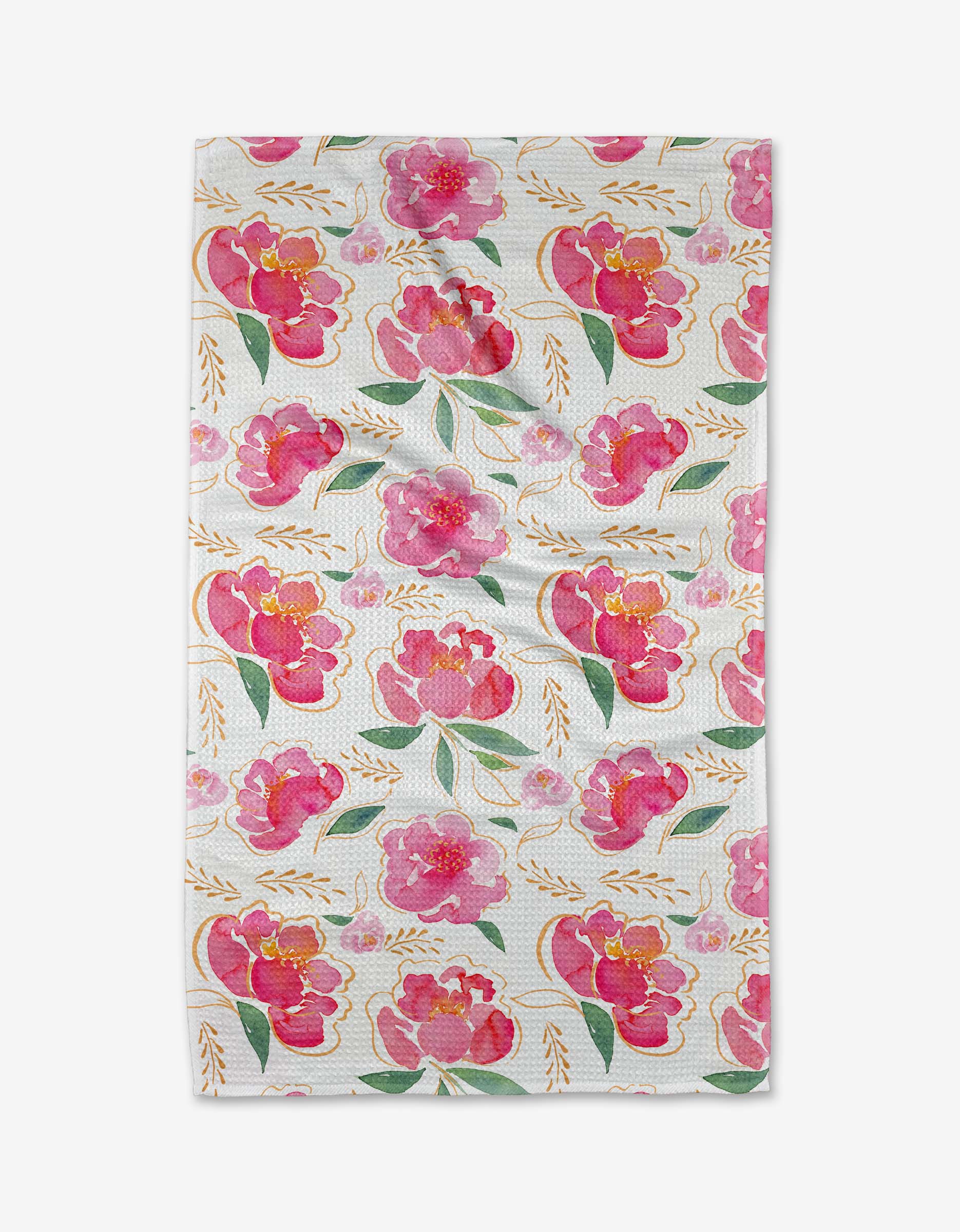 Floral patterned fabric with pink flowers on a white background