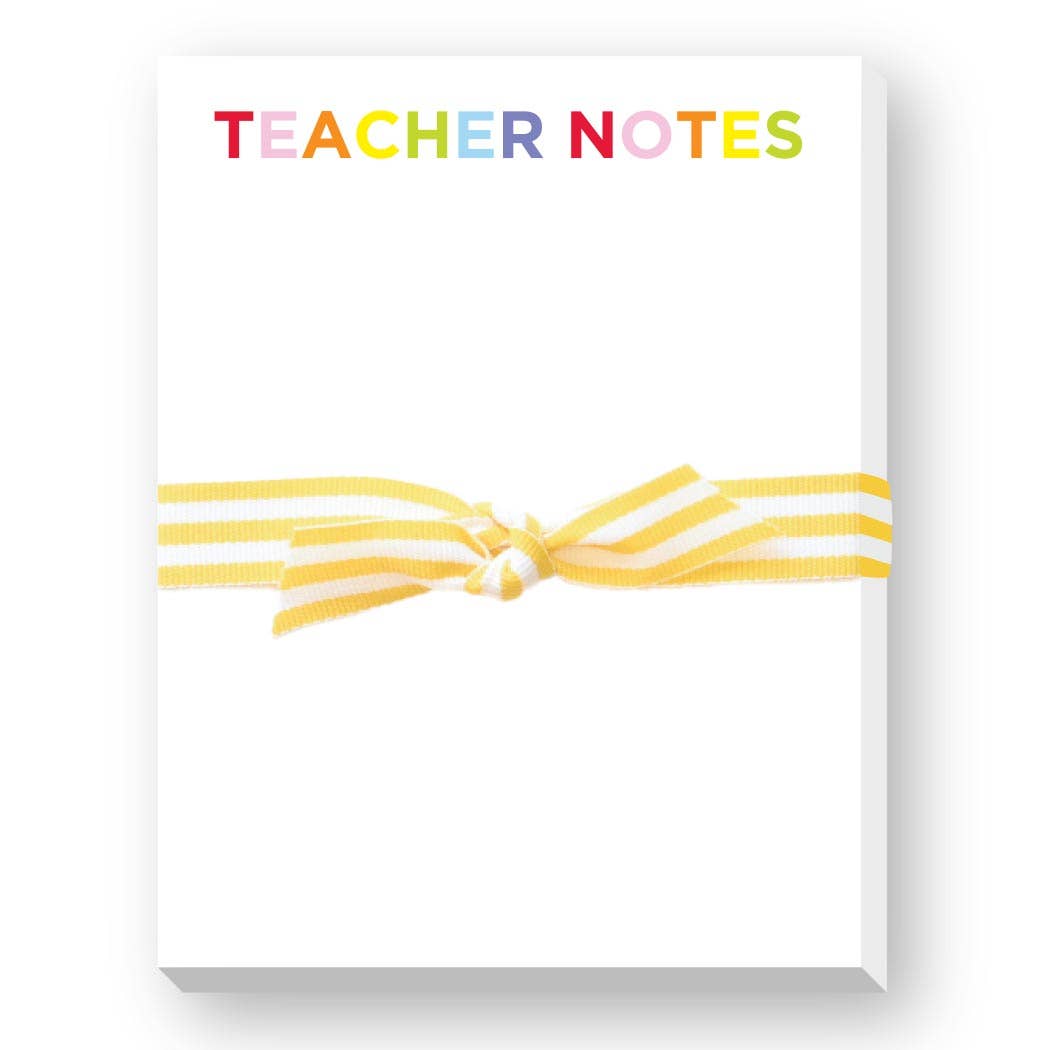 Notebook with 'Teacher Notes' text and a yellow ribbon on a white background