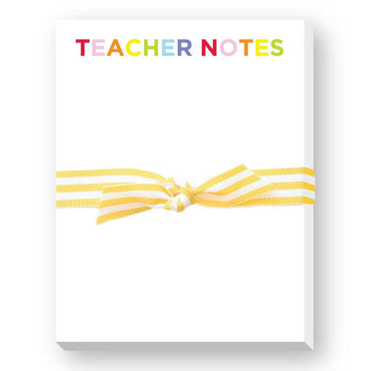 Notebook with 'Teacher Notes' text and a yellow ribbon on a white background