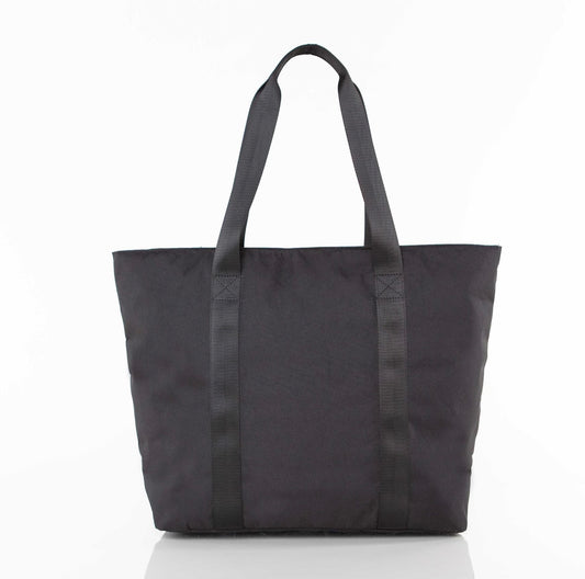 Black tote bag on a white background
