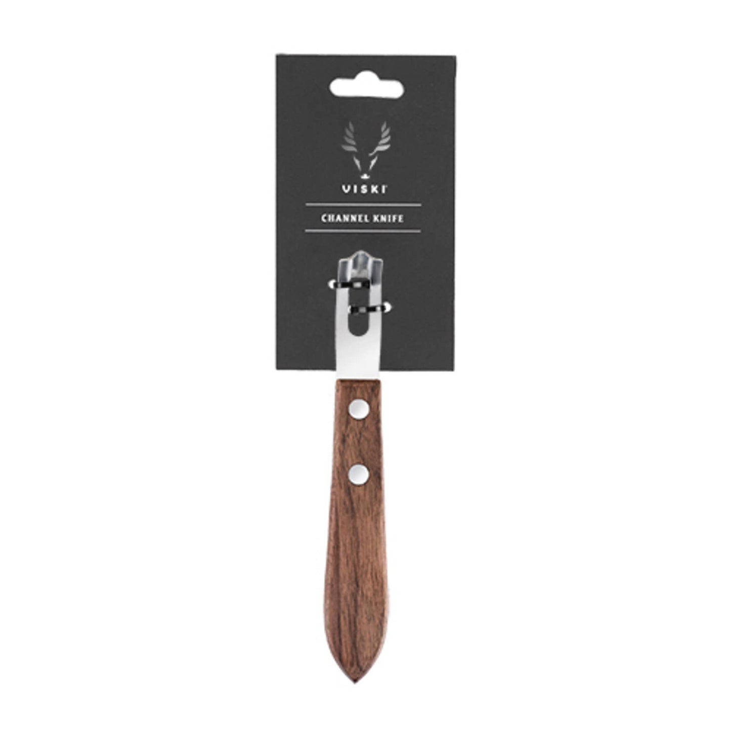Channel knife with wooden handle on a white background